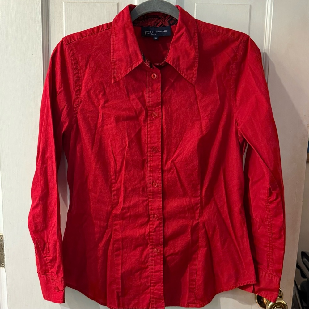 Jones New York Red Button-Down Blouse - Size M, EUC!